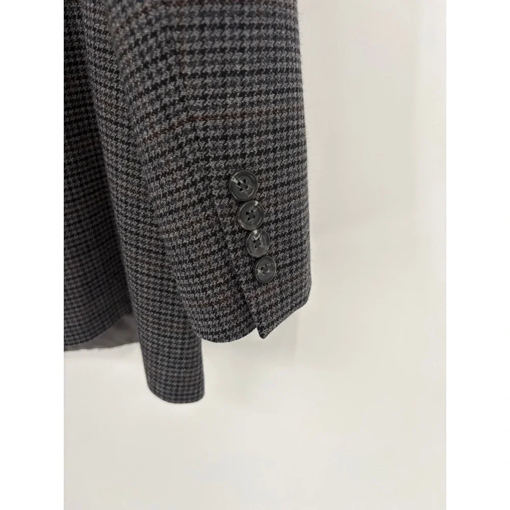 Chaps Blazer Mens 46L Grey Lambswool Houndstooth‎ Two Button Sport Coat Jacket